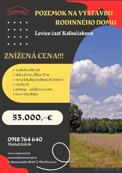 KALINČIAKOVO - STAVEBNÝ POZEMOK - ZNÍŽENÁ CENA