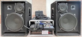 KOMPLETNÉ OZVUČENIE 2x700W S MIKROFÓNMI & USB/BT MIXPULTOM