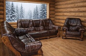 Sedačka kožená v dubovej konštrukcií róbustný model