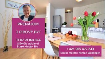 PRENÁJOM: 3-izbový byt, Slávičie údolie 41, Staré Mesto, Bra