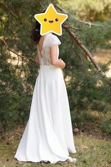 Pohodlné svadobné šaty s čipkou a odhaleným chrbátom