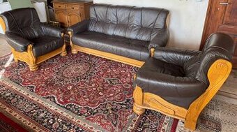 Rustikální kožená dubová souprava 3+1+1,6290