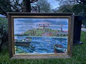 Predám vyšívaný gobelínový obraz Bratislavský hrad - 1