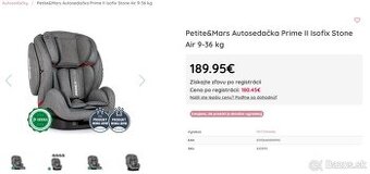 Autosedačka Petite&Mars Prime II Isofix Stone Air 9-36 kg