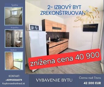 ZNÍŽENA CENA 2-izbový byt Čierna nad Tisou IHNEĎ