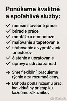 M&J Ponúkame kvalitné a spoľahlivé sluzby