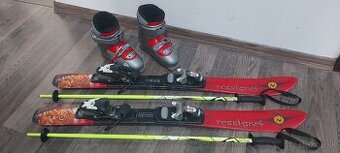 Detské lyže, lyžiarky, paličky, prilba