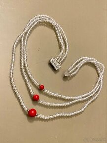 Trojradový krištáľový náhrdelník s koralmi - 1
