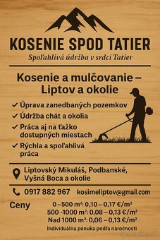 Údržba pozemkov a chát v regióne Liptov
