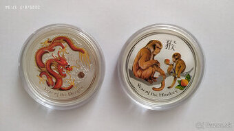Lunárna séria II. 2012 drak a 2016 opica 1 oz farebné