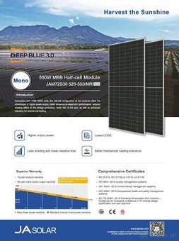 Znackove fotovolticke panely JA SOLAR 550Wp