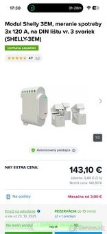 Modul Shelly 3EM, meranie spotreby 3x 120 A
