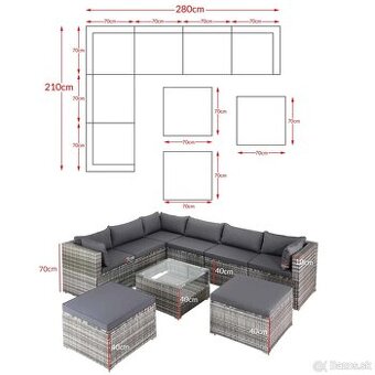 Záhradný ratanový set XXL - sivá/antracit podušky