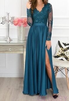 Petrolejové spoločenské šaty 40/M