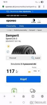 Predám letné pneumatiky Semperit 225/55 r17 Y XL,dot 4723.