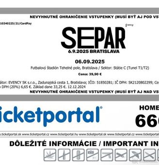 Vstupenky Separ Tehelné Pole
