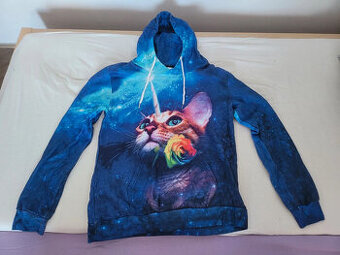 trippy cat blue hoodie modra mikina s unicorn mačkou