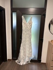 Čipkované svadobné mermaid šaty s vlečkou - 1