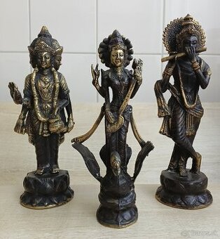Ručne vyrobená sada troch bronzových Hindských božstiev