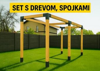Kompletné sety pergol – trámové spojky + drevo