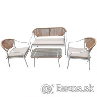 Komplet záhradného nábytku 2+1+1 biela/béžová