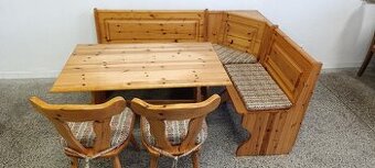 Selský jídelní set, lavice, stůl, 2 židle, polička, nábytek