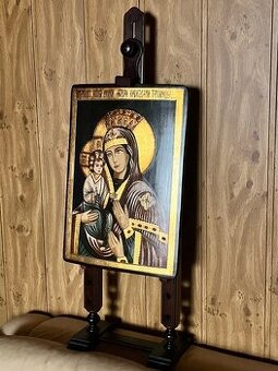 Starozitna pravoslavna ikona so stojanom malba na dreve