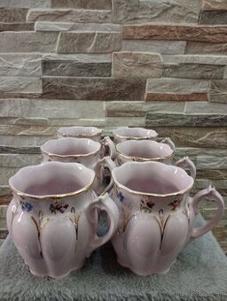 Růžový porcelán, sada 6 bucláčků, Chodov
