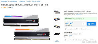 G.SKILL 32GB kit DDR5 7200 CL34 Trident Z5 RGB
