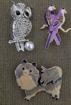 Súbor brošní - sovička, papagáje, mačka - 1