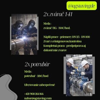 Práca v Nemecku -🔧 2x zvárač 141  +🛠 2x potrubár