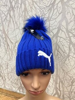 Unisex modra pletena ciapka s brbolcom