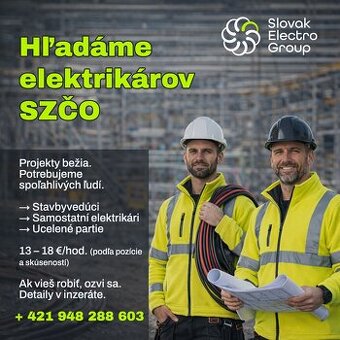 Hľadáme stavbyvedúceho elektrikára
