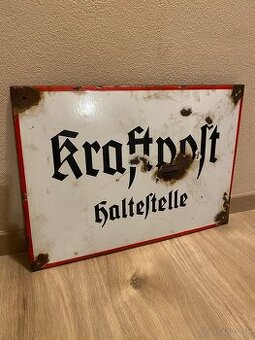 Kraftpost Haltestelle smaltovana cedula WW2