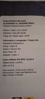 NA PREDAJ 2 VSTUPENKY NA SVK-SEV.IRSKO - 1