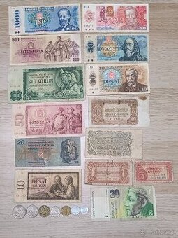 ZOSTAVA STARÝCH ČESKOSLOVENSKÝCH_BANKOVIEK a MINCÍ