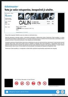 PREDÁM LÍSTOK - CALIN - O2 ARÉNA - 01/12