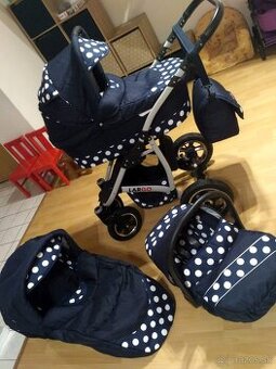 Predám kočík Raf Pol Largo - Modrý s bielymi bodkami