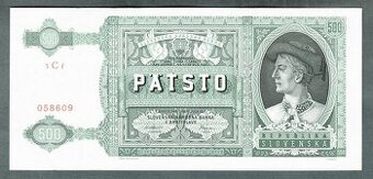 Staré bankovky Slovensko 500 korun 1941 NEPERFOROVANA, pěkné