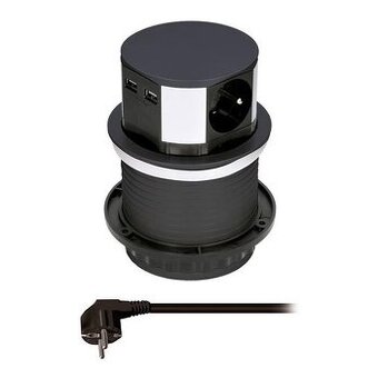 Zásuvkovy výsuvný stĺpik 230V + USB čierny