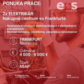 🫵Hľadáme 2 elektrikárov – Frankfurt 🇩🇪👷‍♂️