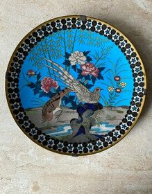 Starožitný ,smaltovaný, bronzový tanier