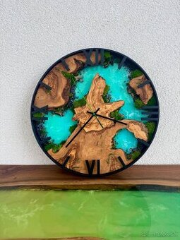 Machove hodiny s olivou a epoxidom 40cm , Epoxidove hodiny