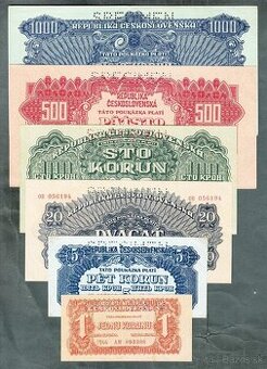 Staré bankovky KOMPLET SESTAVA 1944 pěkný stav,