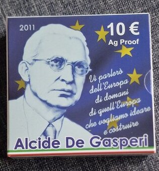 TALIANSKO 10€  2011 - Alcide De Gasperi Ag PROOF (v etui)