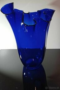 Obrovská kobaltová váza Fazzoletto Murano 60te roky