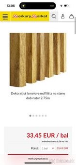 Dekoračná lamelova mdf lišta na stenu dub natur 2.75m