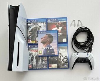 Playstation 5 Slim + 1 ovládač + 5 hier