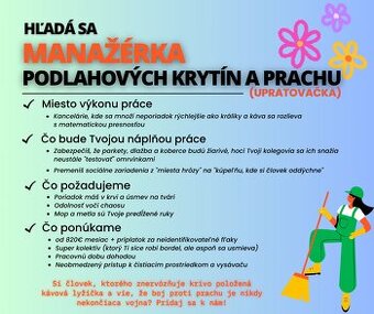MANAŽÉRKA podlahových krytín a prachu (upratovačka)