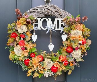 Jesenný veniec L na sivom prútenom základe 40cm